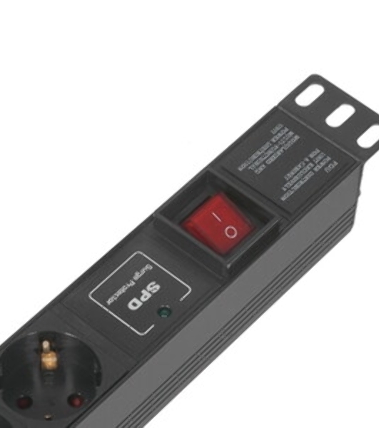 Блок розеток горизонтальный ExeGate ServerPro PDU-19H607 Al-6S-C14-SW-SPD1, 19', 1U, Алюминий, 6 Schuko, С14, выкл. с подсветкой, SPD1, черный