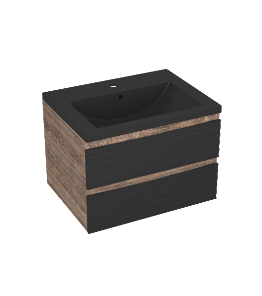 Тумба под раковину Bau Stil Loft black brushed, раковина кварцевая BAU Stil 58, черный металлик, смеситель Dream Black, черный
