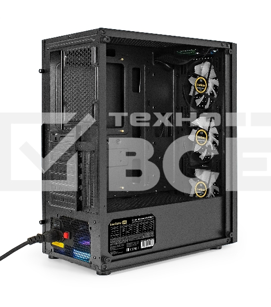 Корпус Miditower ExeGate EVO-8227-EVO800 (ATX, БП EVO800RGB с вент. 12 см, 2*USB+1*USB3.0+HD Audio, черный, 3 вент. RGB, закаленное стекло)