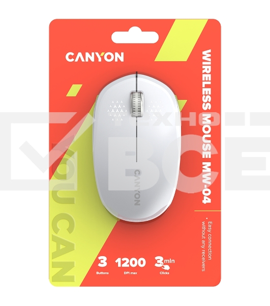 Мышь беспроводная Canyon MW-04 белый, 1200 dpi, Bluetooth, кнопки - 3