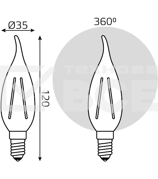 Лампа Gauss LED Filament Свеча на ветру E14 11W 720lm 2700K 1/10/50