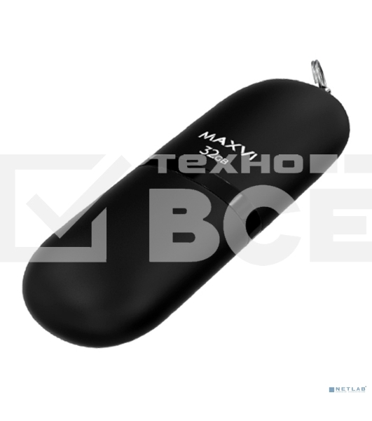 Флешка USB Maxvi SF 32Gb USB 2.0 black, монолит с колпачком, soft touch