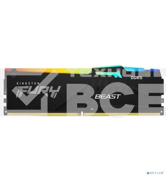 Оперативная память Kingston Fury Beast, DDR5, 16Gb (1x16Gb), 6000MHz, CL30, DIMM, с радиатором, RGB, черный