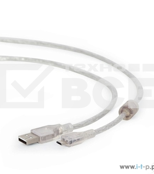 Кабель Cablexpert USB 2.0 Pro, AM/microBM, 1,8м, экран, феррит.кольцо, прозрачны (CCP-mUSB2-AMBM-6-TR)