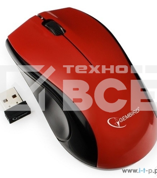 Мышь беспроводная Gembird MUSW-320-R красный, 1000 dpi, радиоканал, USB, кнопки - 3