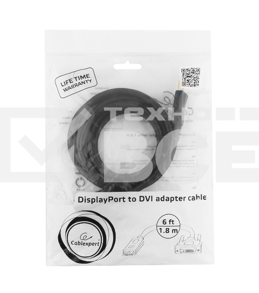 Кабель DisplayPort-DVI Gembird/Cablexpert 1.8м, 20M/19M, черный, экран, пакет(CC-DPM-DVIM-6)