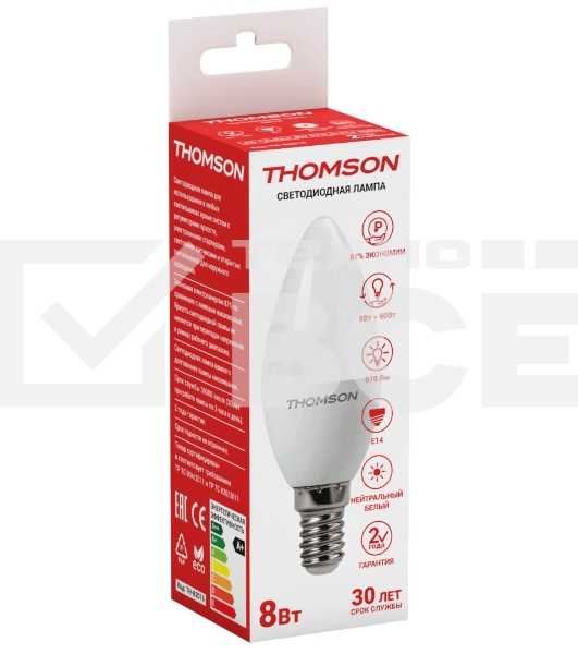 Лампа светодиодная Hiper THOMSON LED CANDLE 8W 670Lm E14 4000K TH-B2016