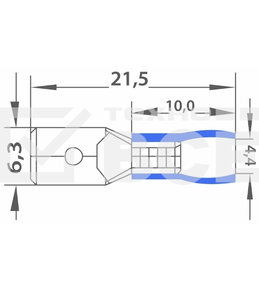 Клеммы,сжим Rexant(08-0333) КЛЕММА ПЛОСКАЯ изолированная (КПИ штекер - 6.3мм) 1.5-2.5мм (MDD2-250, VM2-250) (100 шт. в уп.)