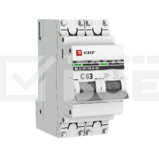 Автоматический выключатель EKF mcb4763-2-63C-pro 2P 63А (C) 4,5kA ВА 47-63 EKF PROxima