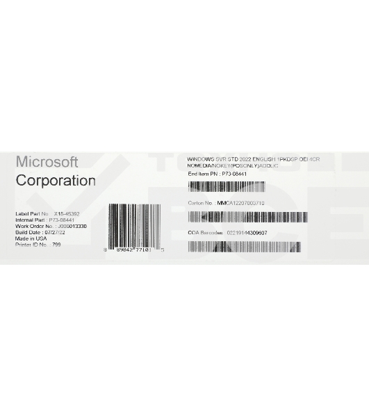 ПО Microsoft Windows Svr Std 2022 Eng 1pkDSP OEI 4Cr NoMedia/NoKey(POSOnly)AddLic (P73-08441)