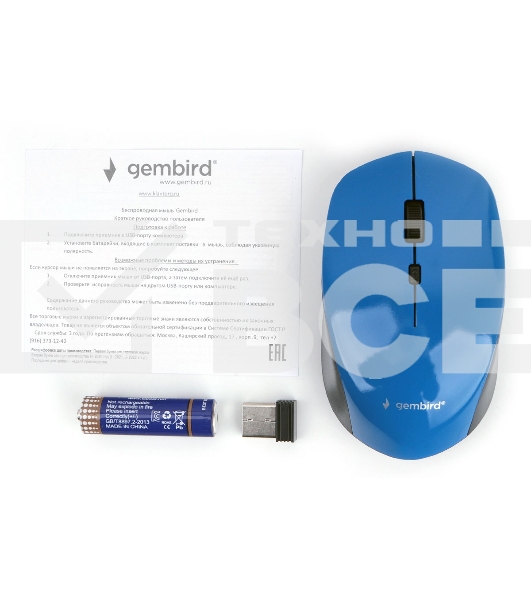 Мышь беспроводная Gembird MUSW-250-2 синий, 1600 dpi, радиоканал, USB, кнопки - 4