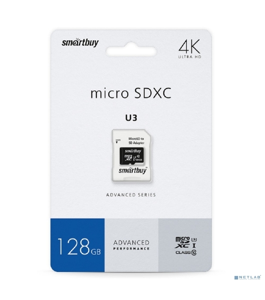 Карта памяти micro SDXC Smartbuy 128GB U3 V30 A1 Advanced R/W up to 90/55 с адапт (SB128GBSDU1A-AD)