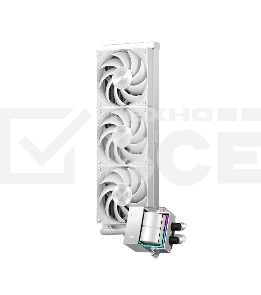Система охлаждения/ PCCooler DS360 WH (310W, 360mm, LED temp., White, ARGB Pump/ Fans: 3x120mm, 86.73CFM, 28dBA, 2200RPM/ Pump height 67mm, 28dBA, 3200RPM, Rad thickness 27mm/ S: 1851, 1700, 1200, 20XX, 115X, AM5, AM4)