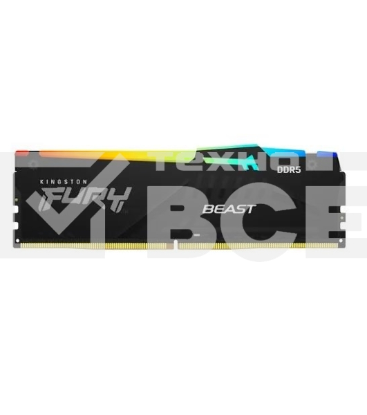 Оперативная память Kingston Fury Beast, DDR5, 32GB (1x32GB), 5200MHz, CL40, с радиаторами, RGB, черный