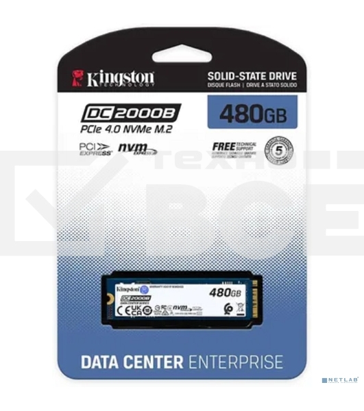 Накопитель SSD Kingston DC2000B, 480GB, PCIe 4.0 x4, M.2 2280, R/W 7000/800