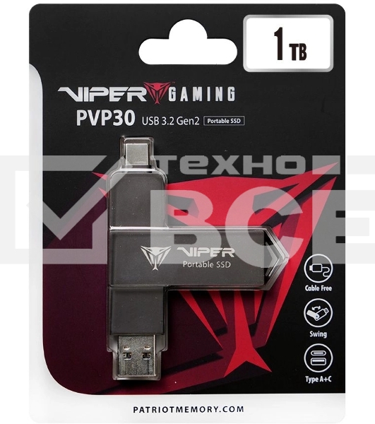 Внешний SSD Patriot Viper PVP30 USB-C 1Tb 2.5' USB-A черный