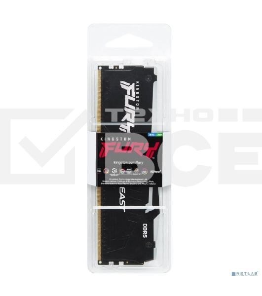 Оперативная память Kingston Fury Beast, DDR5, 16Gb (1x16Gb), 6000MHz, CL30, DIMM, с радиатором, RGB, черный