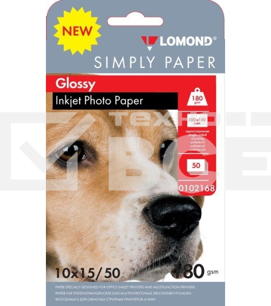 Бумага Lomond Simply 0102168 10x15/180г/м2/50л./белый CIE148% глянцевое для струйной печати