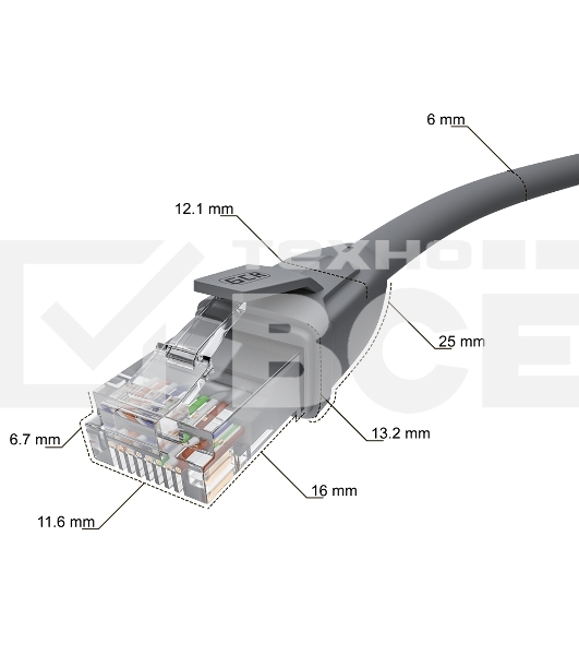 Патч-корд GCR прямой 2.0m UTP кат.6, серый, 24 AWG, ethernet high speed, RJ45, T568B, GCR-52592