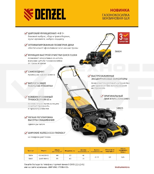 Газонокосилка бензиновая GLR-460SP-ZS, 149 см3, ширина 46 см, привод, травосборник 65 л Denzel