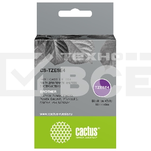 Картридж ленточный Cactus CS-TZESE4 TZe-SE4 черный шрифт, белый фон (18 мм, 8 м) для Brother PT-P700, P750W, P900W, P950W, D600VP, PT-2430PC, 2700VP, PT-E550WVP