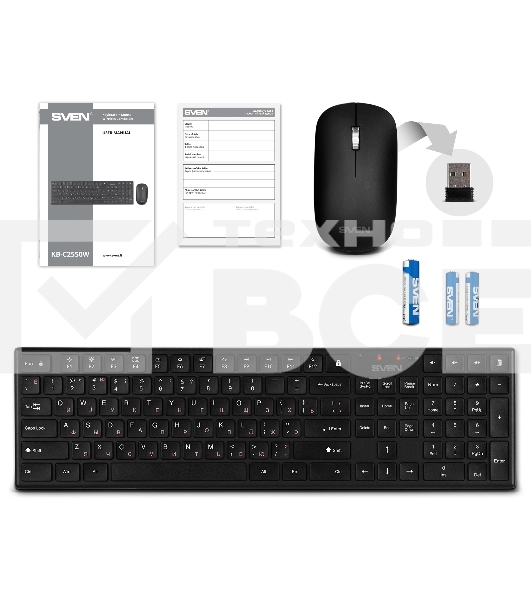 Беспроводной набор Sven ножничная клавиатура + мышь KB-C2550W чёрный (109 кл.,12Fn, 1000DPI, 2+1 кл.)