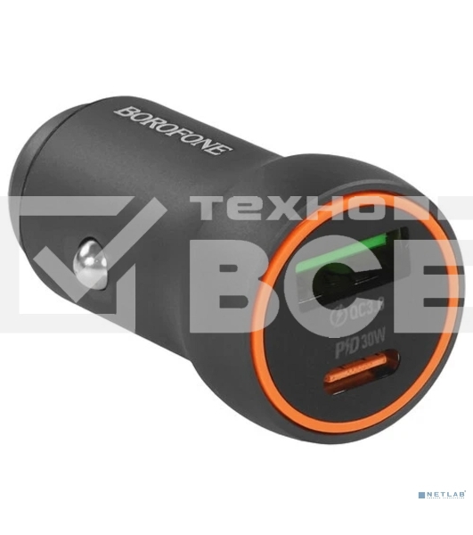 Автомобильное зарядное устройство BOROFONE BZ32A/Авто ЗУ/PD + QC 3.0/2 USB: Type-C + Type-A/Выход: 30W + 18W/графит