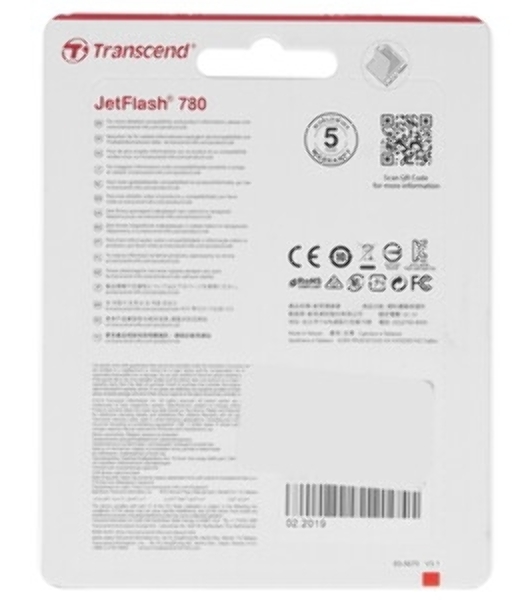 Флешка USB Transcend JetFlash 780 (TS64GJF780), 64Gb, USB 3.2 Gen 1 (USB 3.0), R/W 210/140, черный/серебристый