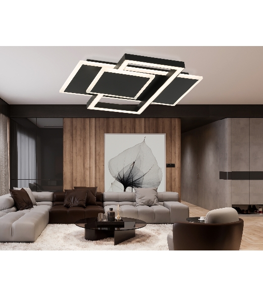 Потолочный светодиодный светильник Ambrella light FA1022/3 BK черный 50W 3000K-6400K 380*345*75 (ПДУ ИК)