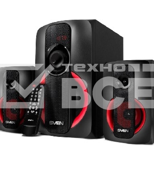 Колонки SVEN AC MS -304, черный Акустическая система, беспроводная передача сигнала по Bluetooth, суммарная мощность (RMS), Вт - 40, выходная мощность (RMS), Вт - сабвуфер: 20, сателлиты: 20 (2 х10), частотный диапазон, Гц - сабвуфер: 40 – 150, сателлиты: