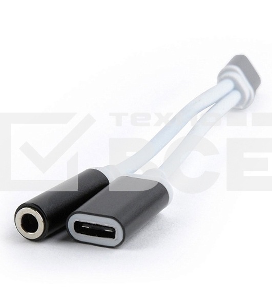 Переходник Cablexpert USB Type-C/Jack3.5 F+ Type-C F, черный, пакет (CCA-UC3.5F-02)