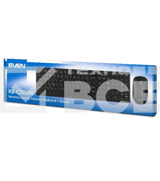 Беспроводной набор Sven ножничная клавиатура + мышь KB-C2550W чёрный (109 кл.,12Fn, 1000DPI, 2+1 кл.)