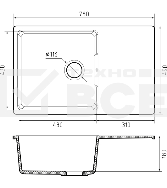 Мойка URBAN 678L gray 1-чаша+крыло 780*490мм, монтаж: врезной, материал: кварц, цвет: серый