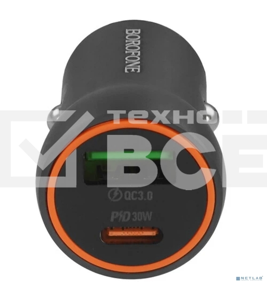Автомобильное зарядное устройство BOROFONE BZ32A/Авто ЗУ/PD + QC 3.0/2 USB: Type-C + Type-A/Выход: 30W + 18W/графит