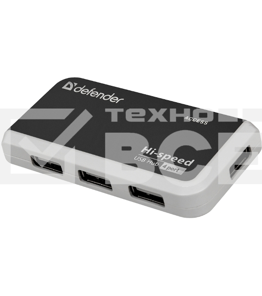 Разветвитель USB Defender  QUADRO INFIX USB2.0 - 4 порта, скор. - до 480 Мбит/с, + кабель USB 2.0 A(M) - MiniB (M) - 1м.