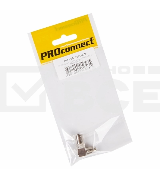 Переходник антенный, (гнездо F - штекер TV), угловой (1шт.) (пакет)  PROconnect
