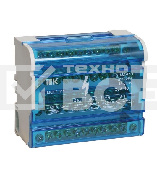 Шины на DIN-рейку в корпусе Iek YND10-4-11-125 (кросс-модуль) ШНК 4х11 3L+PEN ИЭК