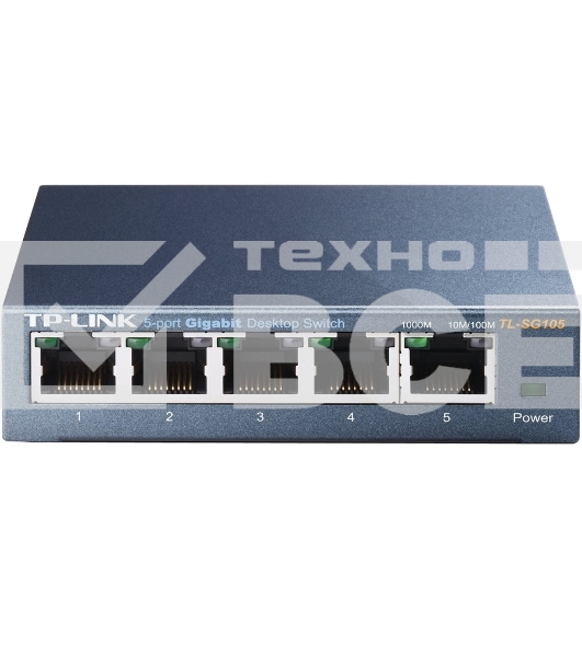 Коммутатор TP-Link SOHO TL-SG105 5-port Desktop Gigabit Switch, 5 10/100/1000M RJ45 ports, metal case