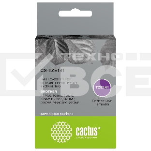 Картридж ленточный Cactus CS-TZE141 TZe-141 черный для Brother PT-P700, P750W, P900W, P950W, PT-D210, D450VP, D600VP, PT-2430PC, 2700VP