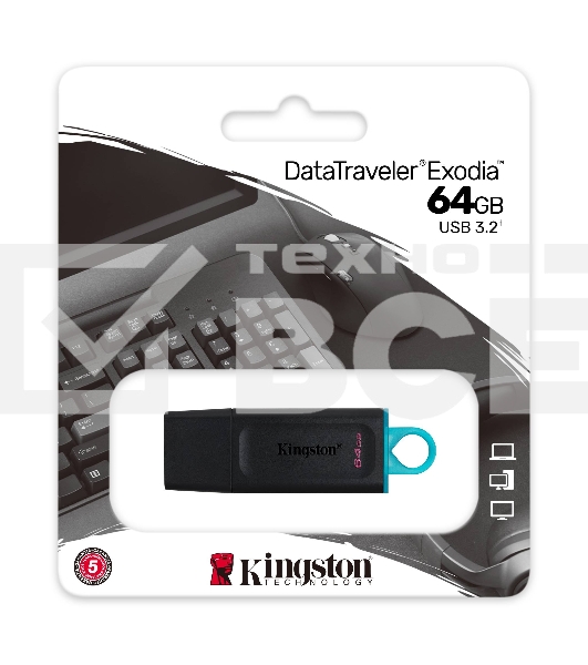 Флеш диск Kingston 64GB USB3.2 Gen 1 DataTraveler Exodia (Black + Teal)
