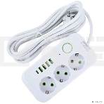 Сетевой удлинитель Amper 4,0 м, 3 розетки, 3*0,75 мм, 10А, 2500 Вт, 4usb, 1Type-C, белый., фото 1