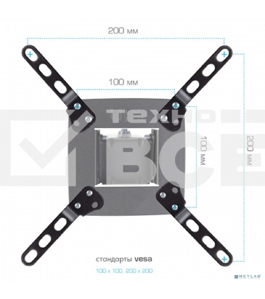 Удлинитель для кронштейнов Kromax ADAPTER-200, черный, 80 шт/уп, Адап. стал. унив. для TV, max VESA 200x200 мм., max вес 20 кг.
