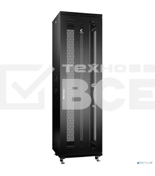 Шкаф серверный напольный Cabeus, IP20, 42U, 2055х600х1000 мм (ВхШхГ), дверь: перфорация, боковая панель: сплошная, разборный, цвет: чёрный