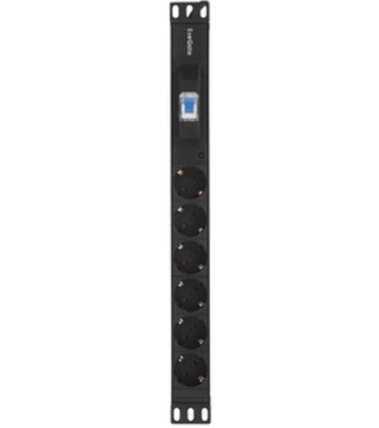 Блок розеток горизонтальный ExeGate ServerPro PDU-19H610 Al-6S-EU2.5-1P, 19', 1U, Алюминий, 6 Schuko, кабель с евровилкой VDE-250V-16A-3*1.5мм2, 2.5 метра, защита от перегрузки, черный