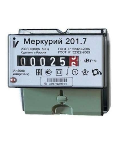 Счетчик 'Меркурий' 201.7 1ф 5-60А 1 класс точн. 1 тариф. мех. табло DIN-рейка Инкотекс 32680