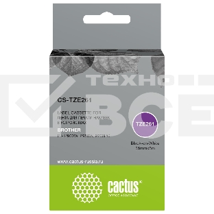 Картридж ленточный Cactus CS-TZE261 TZe-261 черный шрифт, белый фон (36 мм, 8 м) для Brother PT- P900W, P950W, 9700PC
