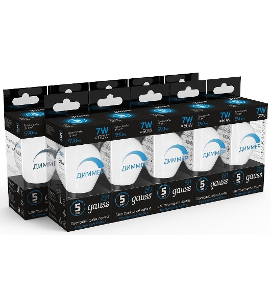 Лампа светодиодная Шар Gauss 7W 590lm 6500К E27 диммируемая LED