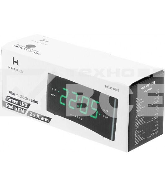 Радиобудильник Harper HCLK-1006 черный LED подсв:зеленая часы:цифровые AM/FM