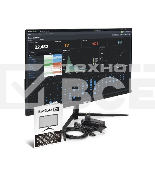 Монитор 27' ExeGate SuperView EH2707A IPS 1920x1080, 100 Гц, 5 мс, 16:9, 250 кд/м², HDMI 2.0, DP, VGA, 3.5 мм, FreeSync, черный