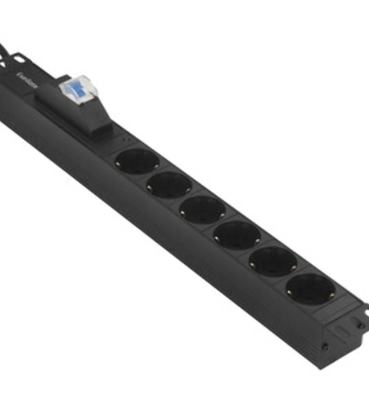 Блок розеток горизонтальный ExeGate ServerPro PDU-19H610 Al-6S-EU2.5-1P, 19', 1U, Алюминий, 6 Schuko, кабель с евровилкой VDE-250V-16A-3*1.5мм2, 2.5 метра, защита от перегрузки, черный